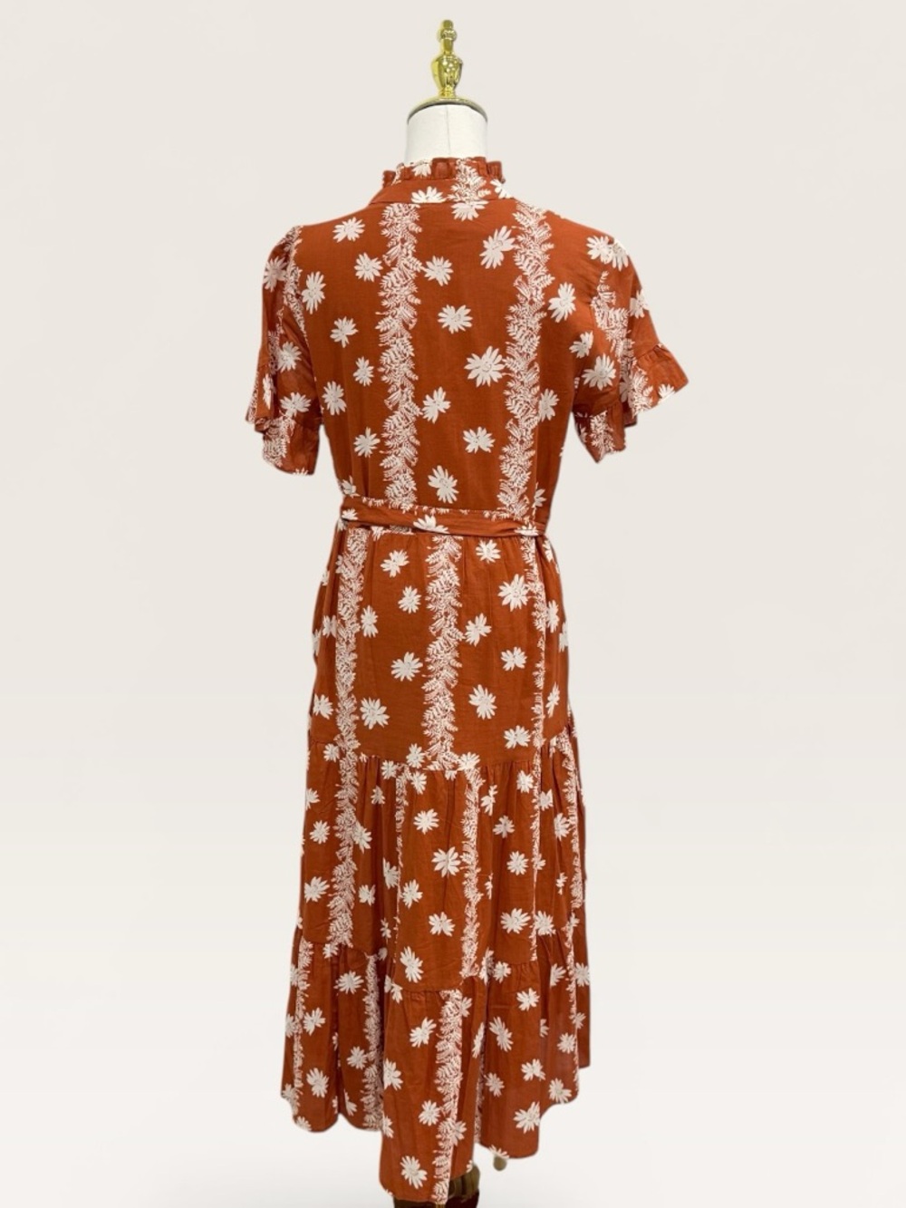J. Marie Aubrey Burnt Orange Floral Button Up Belted Cotton Midi Dress NWT $180 - Picture 10 of 16